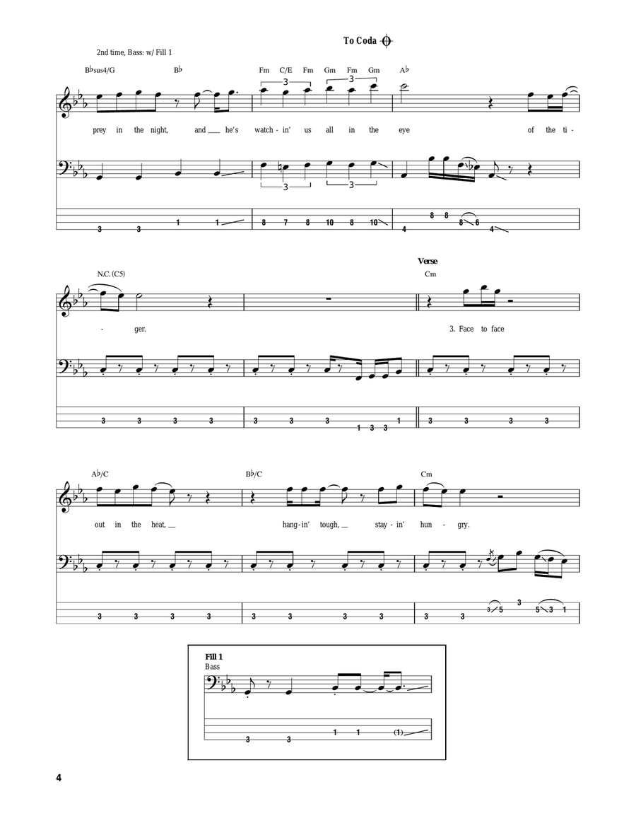 Eye Of The Tiger Bass Guitar Tablature scores gallery preview page 4