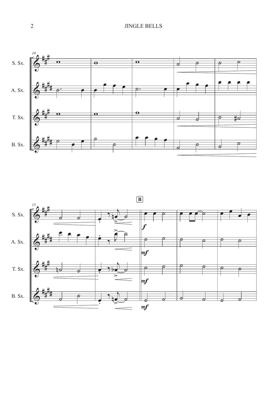 Jingle Bells for Saxophone Quartet SATB Saxophone Quartet scores gallery preview page 2