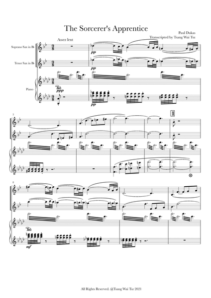 Dukas - The Sorcerer's Apprentice [ Soprano Saxophone + Tenor Saxophone + Piano ] image number null