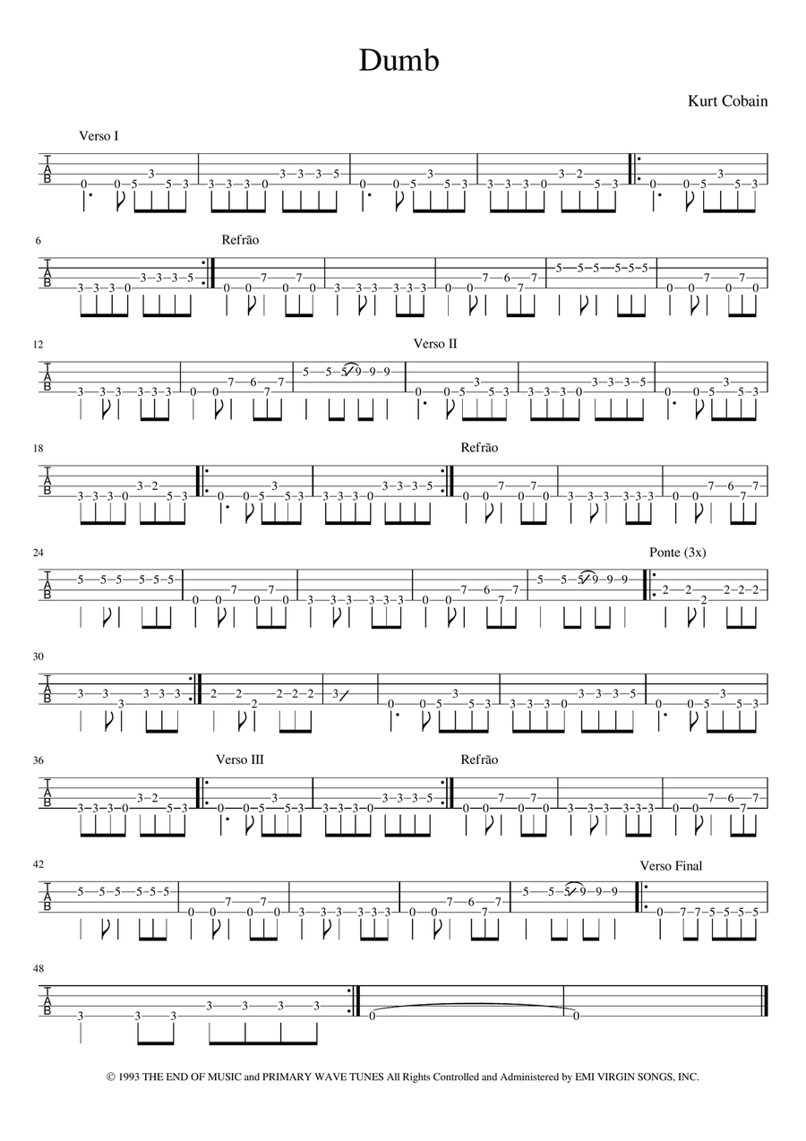 Dumb Bass Guitar Tablature scores gallery preview page 1
