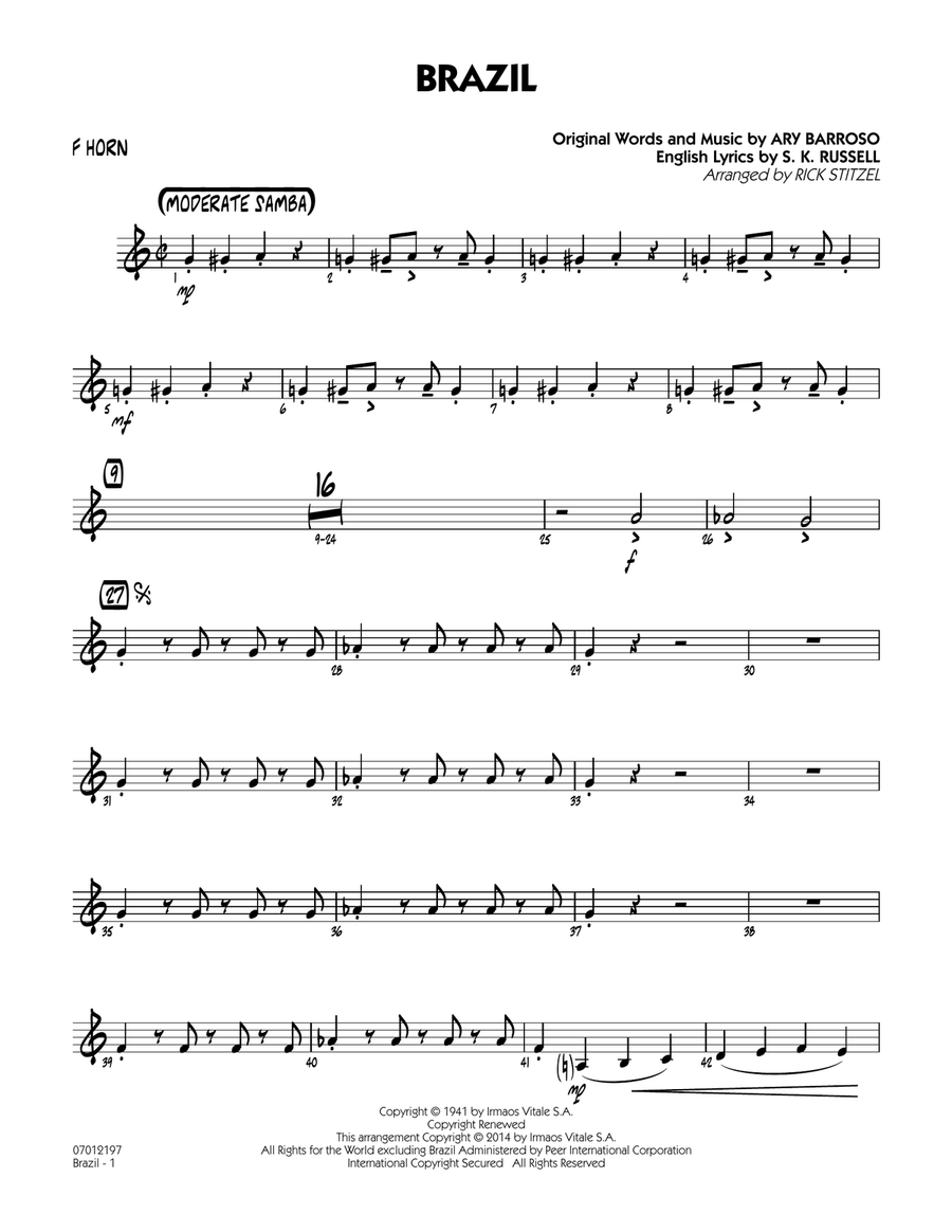 Brazil - F Horn Brazil - F Horn Jazz Ensemble scores gallery preview page 1