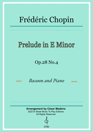 Book cover for Prelude in E minor by Chopin - Bassoon and Piano (Full Score and Parts)