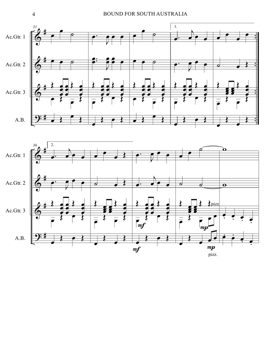 BOUND FOR SOUTH AUSTRALIA - Easy Guitar Ensemble (Score & Parts) Guitar Ensemble scores gallery preview page 6
