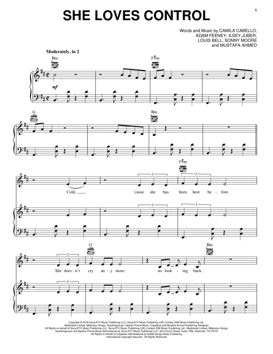She Loves Control She Loves Control Piano, Vocal, Guitar scores gallery preview page 1
