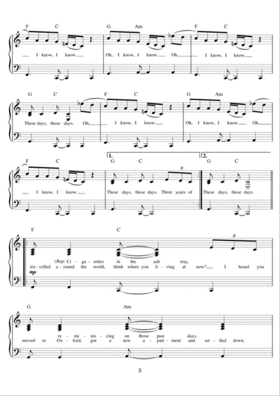 These Days (featuring Jess Glynne, Macklemore and Dan Caplen) Easy Piano scores gallery preview page 3