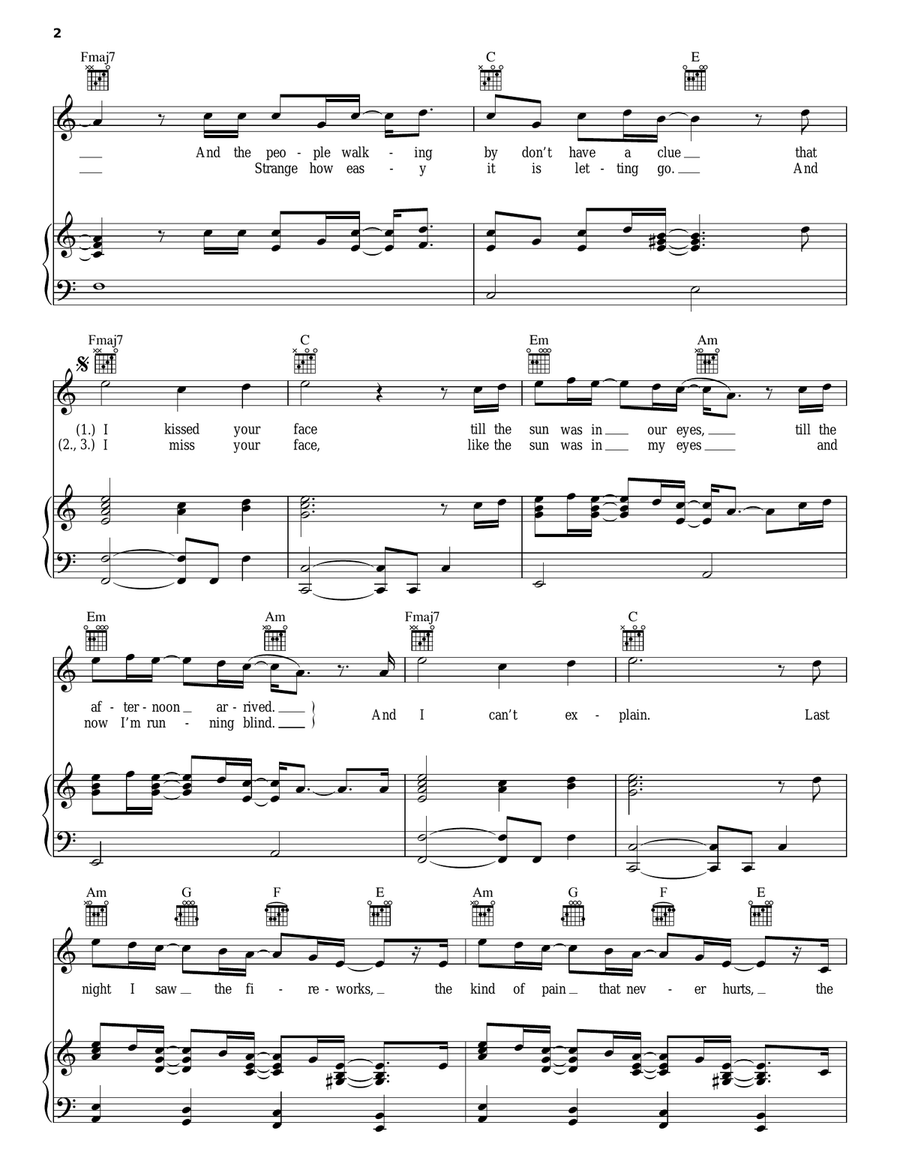 Unsuspecting Sunday Afternoon Piano, Vocal, Guitar scores gallery preview page 2