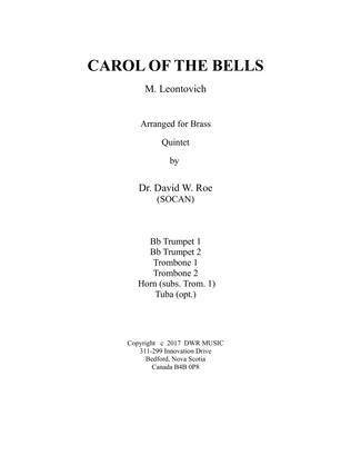 Carol of the Bells by M. Leontovich (1877-1921) for Brass Quintet (Sextet)