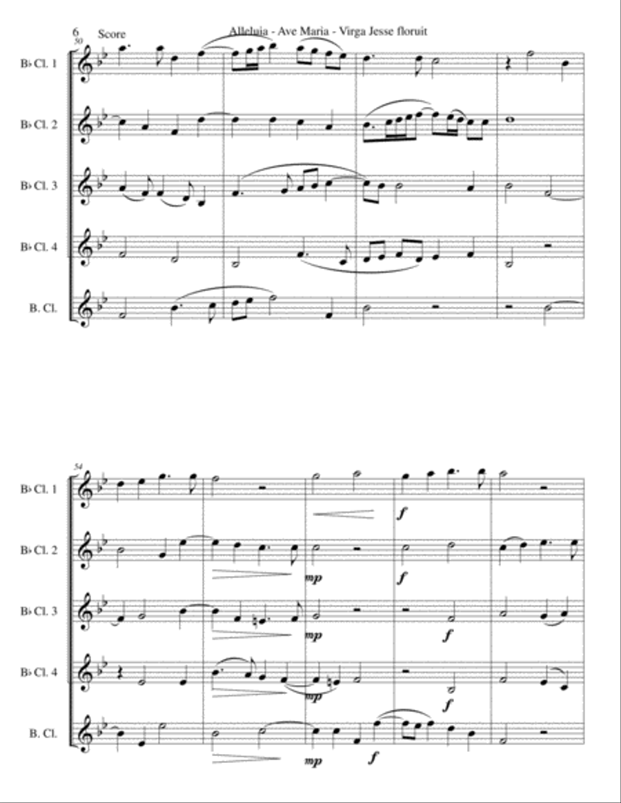 Alleluia - Ave Maria - Virga Jesse floruit arranged for clarinet quintet (4 B flats and 1 bass) Clarinet Quintet scores gallery preview page 6