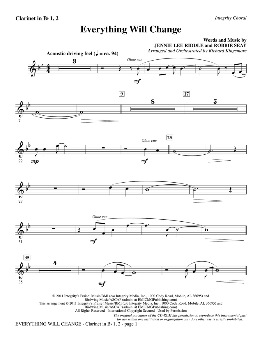 Everything Will Change - Clarinet 1 & 2