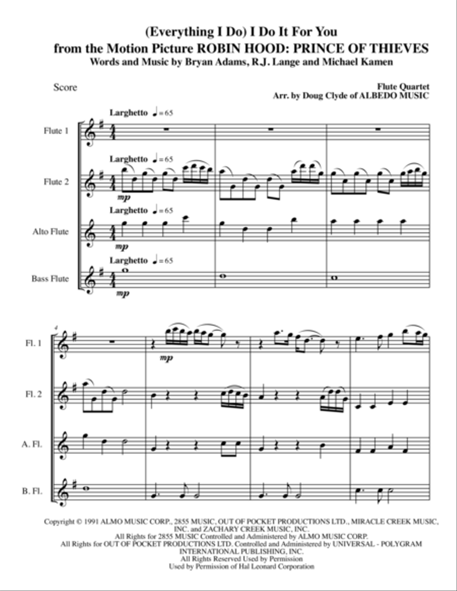 (Everything I Do) I Do It For You Woodwind Quartet scores gallery preview page 1