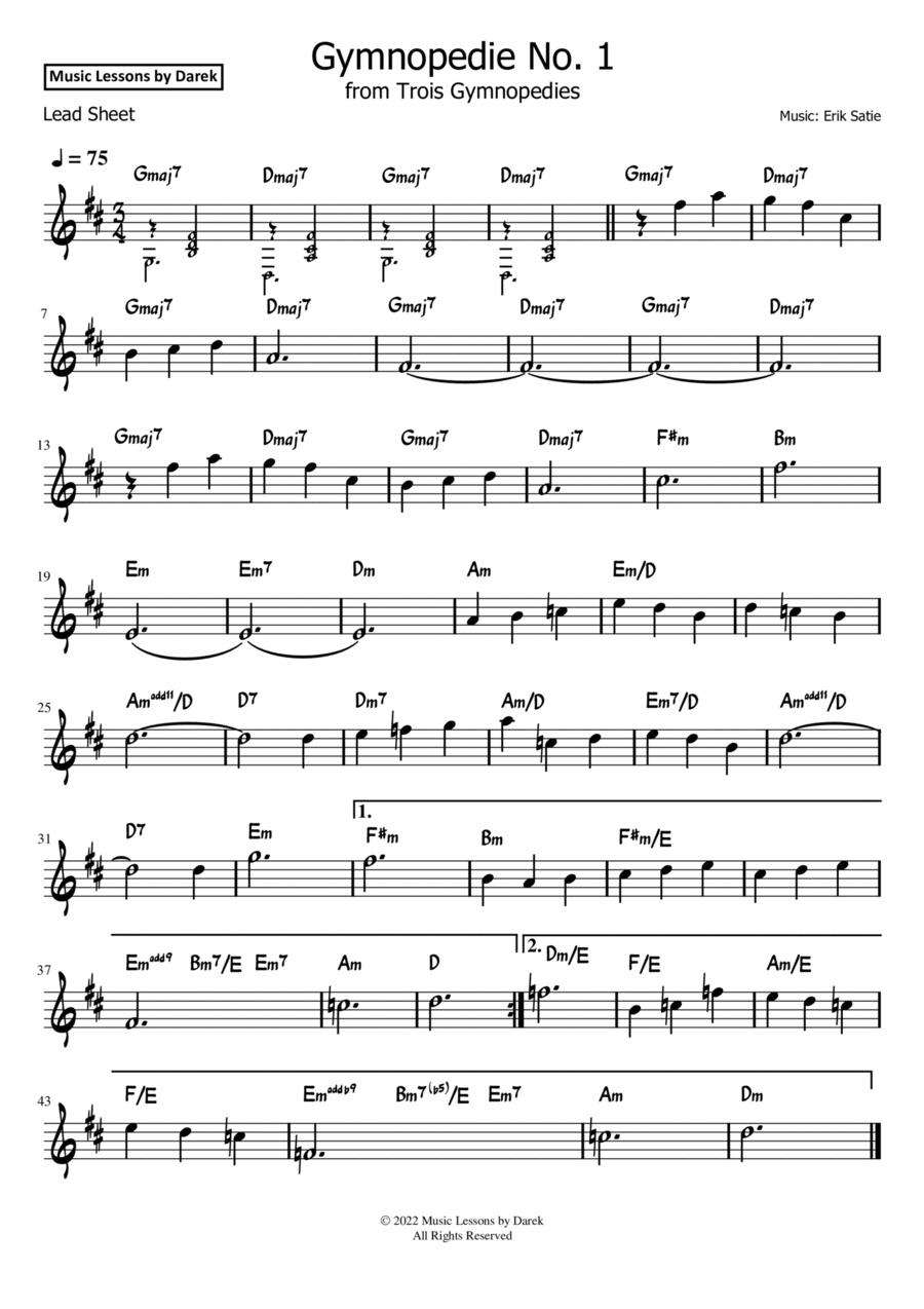 Gymnopedie 1 piano cheap