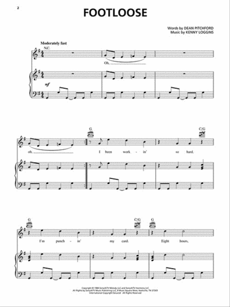Footloose Footloose Piano, Vocal, Guitar scores gallery preview page 3