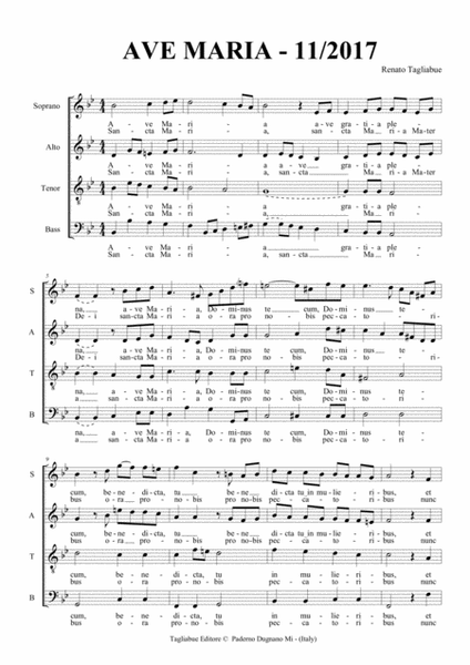 AVE MARIA - Tagliabue - 11-2017 - For SATB Choir image number null