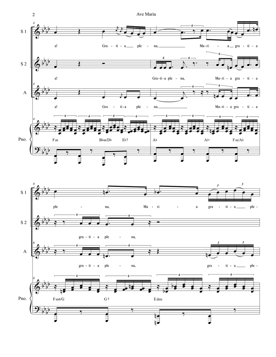 Ave Maria (for SSA - Piano Accompaniment - Medium Key) SSA scores gallery preview page 3