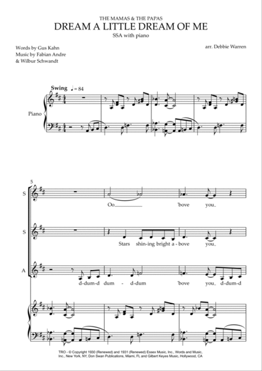 Dream A Little Dream Of Me SSA scores gallery preview page 2