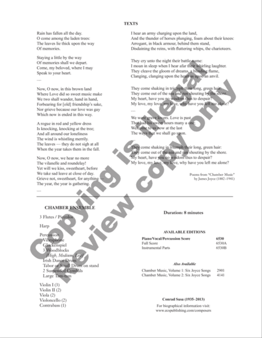 Chamber Music, Volume 3: Four Joyce Songs: Serenade in One Movement 4-Part scores gallery preview page 3
