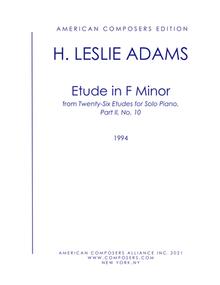 Book cover for [Adams] Etude in F Minor (Part II, No. 10)