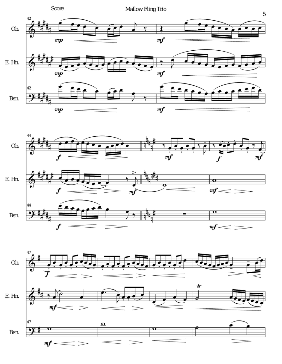The Mallow Fling for double-reed trio (oboe, cor anglais, bassoon) Woodwind Trio scores gallery preview page 5