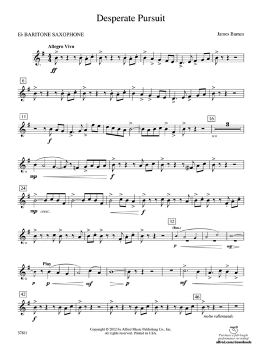 Desperate Pursuit: E-flat Baritone Saxophone Concert Band scores gallery preview page 1