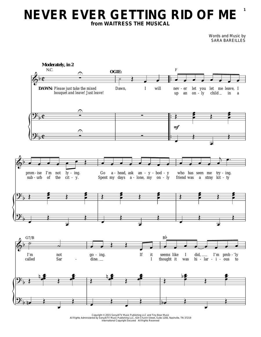 Never Ever Getting Rid Of Me (from Waitress The Musical) Voice scores gallery preview page 1
