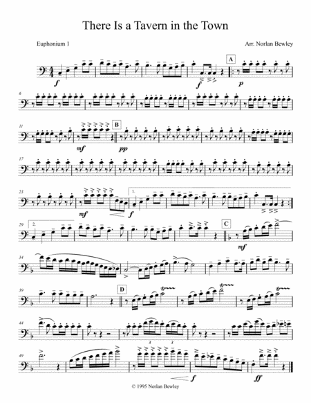 There Is A Tavern In The Town - Tuba/Euphonium Quartet by Traditional Brass Ensemble - Digital Sheet Music
