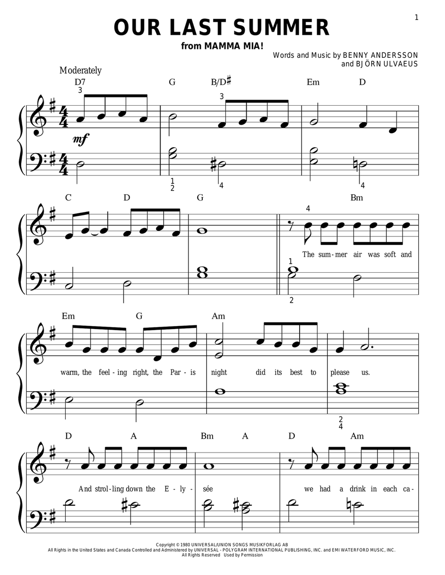Our Last Summer Easy Piano scores gallery preview page 1