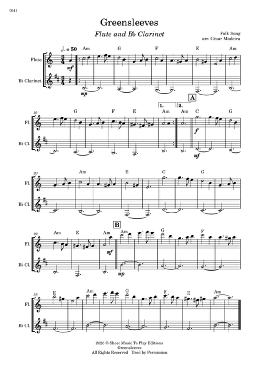 Greensleeves - Flute and Bb Clarinet - W/Chords (Full Score and Parts) image number null