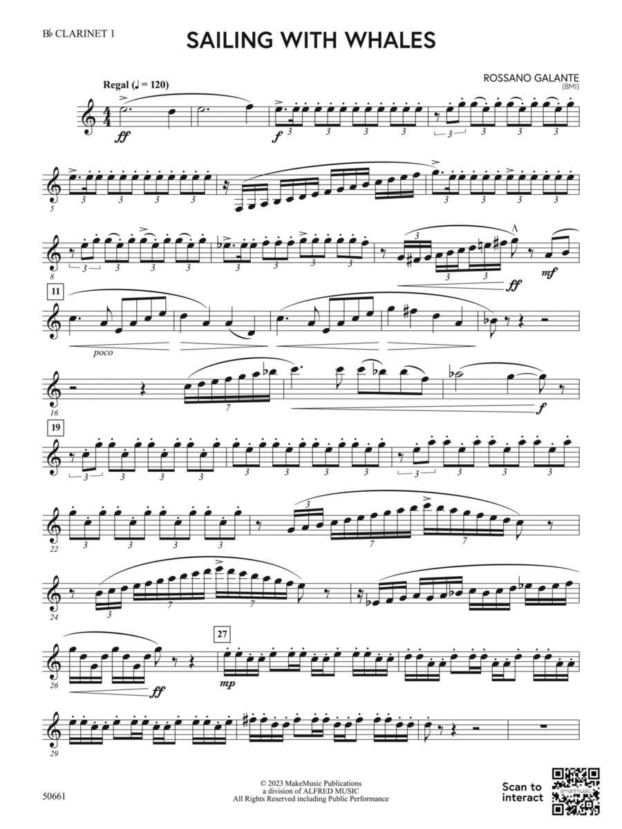 Sailing with Whales: 1st B-flat Clarinet Concert Band scores gallery preview page 1