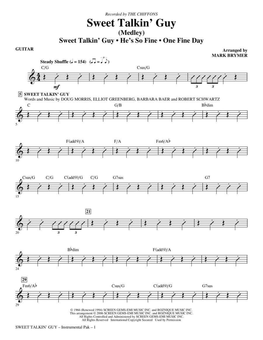Sweet Talkin' Guy - Music Of The Chiffons (Medley) - Guitar Choir scores gallery preview page 1