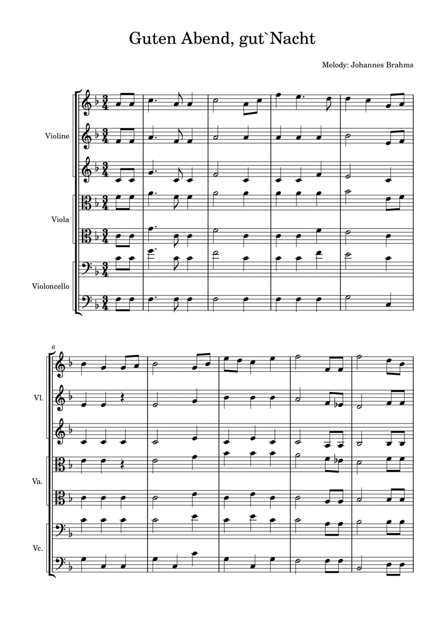 Guten Abend gut Nacht String Quartet scores gallery preview page 1