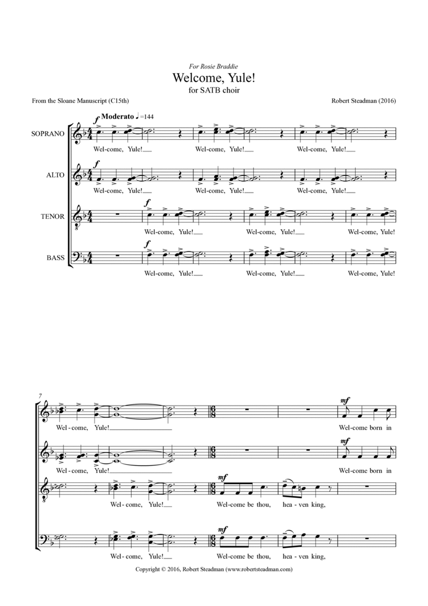 Welcome, Yule! (for unaccompanied SATB choir) image number null