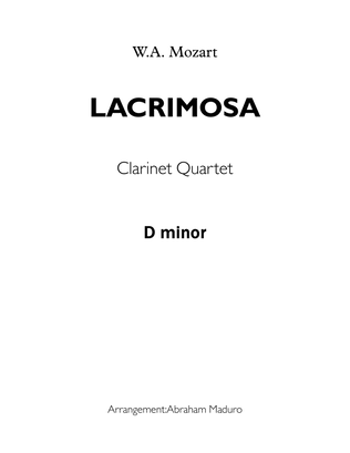 Lacrimosa From Mozart´s Requiem Bb Clarinet Quartet-Score and Parts