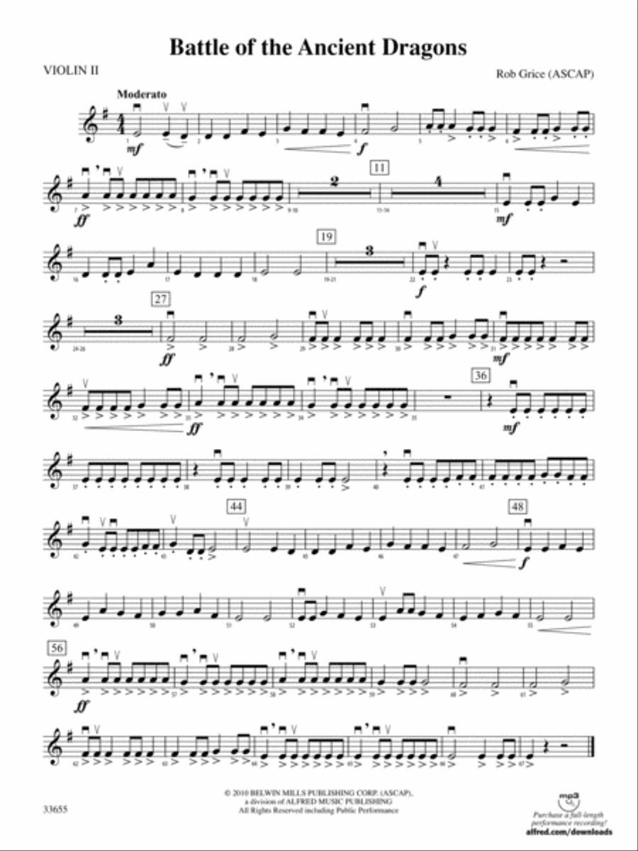Battle of the Ancient Dragons: 2nd Violin String Orchestra scores gallery preview page 1