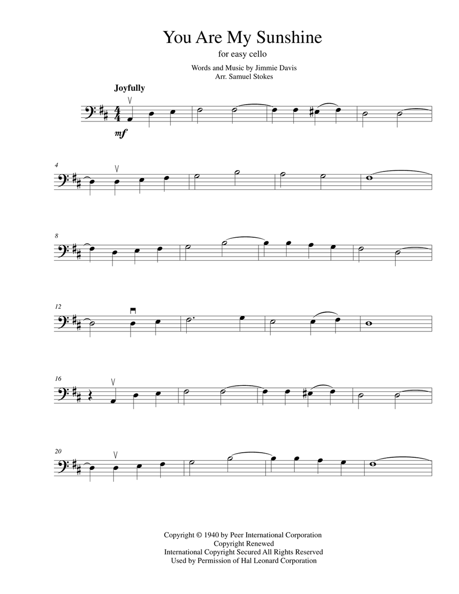 You Are My Sunshine Cello Solo scores gallery preview page 1