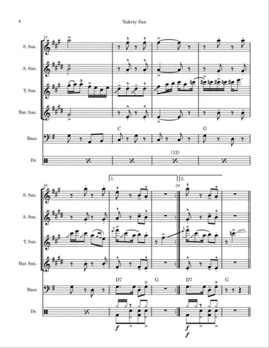Yakety Sax Saxophone Quartet scores gallery preview page 4