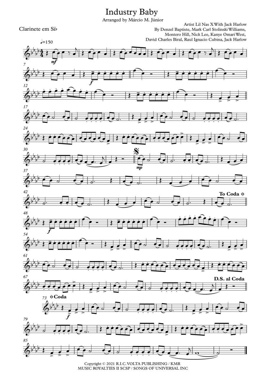 Industry Baby Industry Baby B-Flat Clarinet scores gallery preview page 1