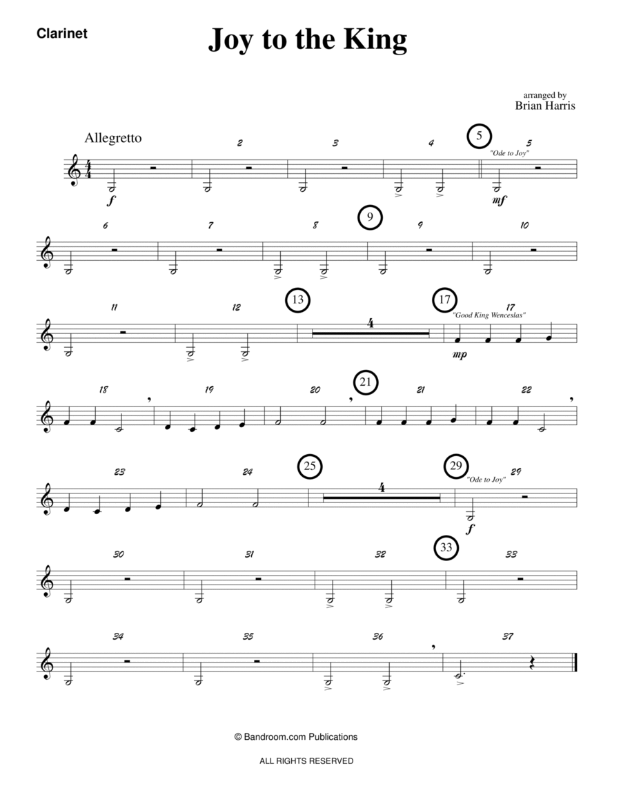 JOY TO THE KING (beginner band - super easy - score, parts & license to copy - winter concert) image number null