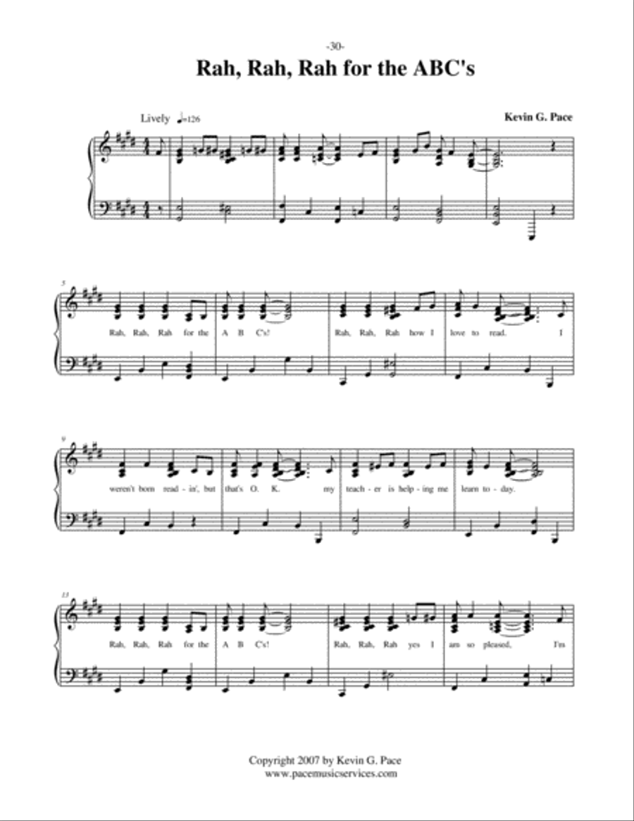 Rah, Rah, Rah for the ABC's - vocal solo with piano accompaniment or piano solo Voice Solo scores gallery preview page 2
