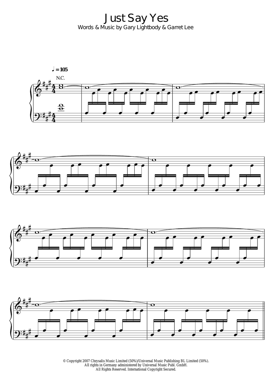 Just Say Yes Piano, Vocal scores gallery preview page 1
