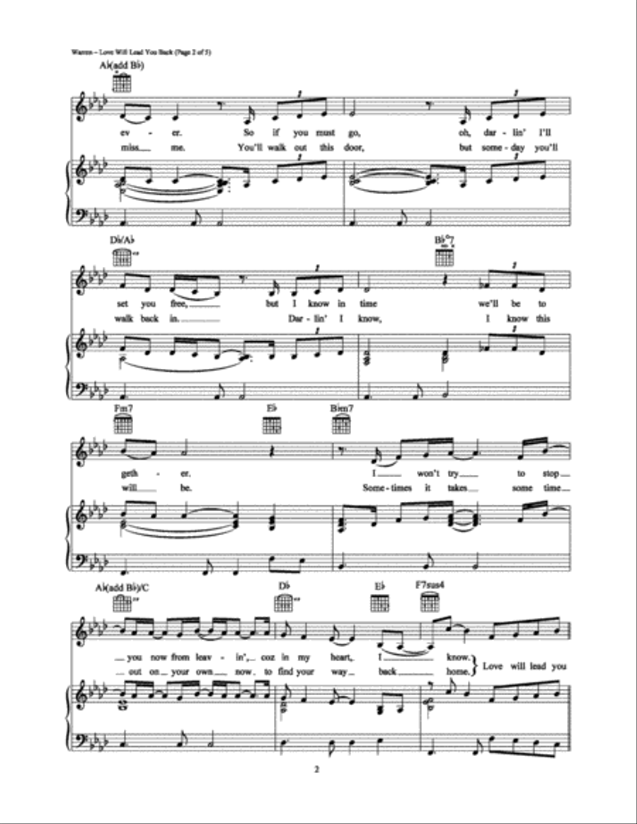 Love Will Lead You Back Love Will Lead You Back Piano, Vocal, Guitar scores gallery preview page 2