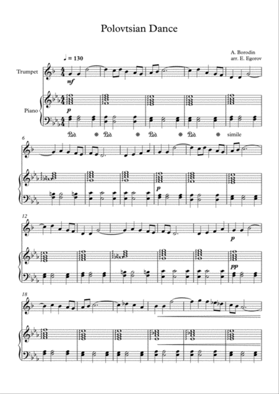 Polovtsian Dance, Alexander Borodin, For Trumpet & Piano Trumpet Solo scores gallery preview page 1