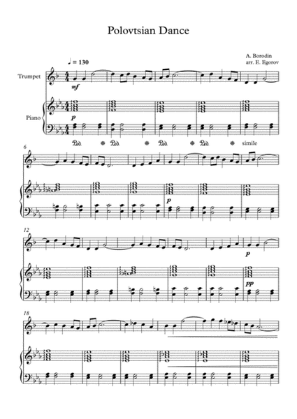 Polovtsian Dance, Alexander Borodin, For Trumpet & Piano image number null