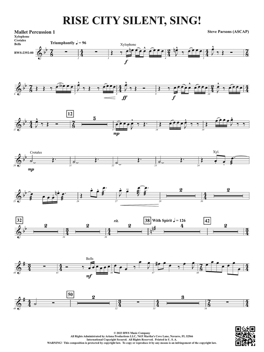 Rise City Silent, Sing!: 1st Mallet Percussion Percussion scores gallery preview page 1