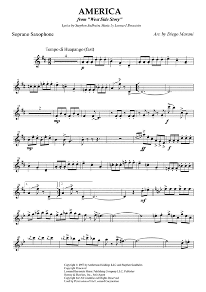 America from "West Side Story" for Saxophone Quartet (SATB) image number null