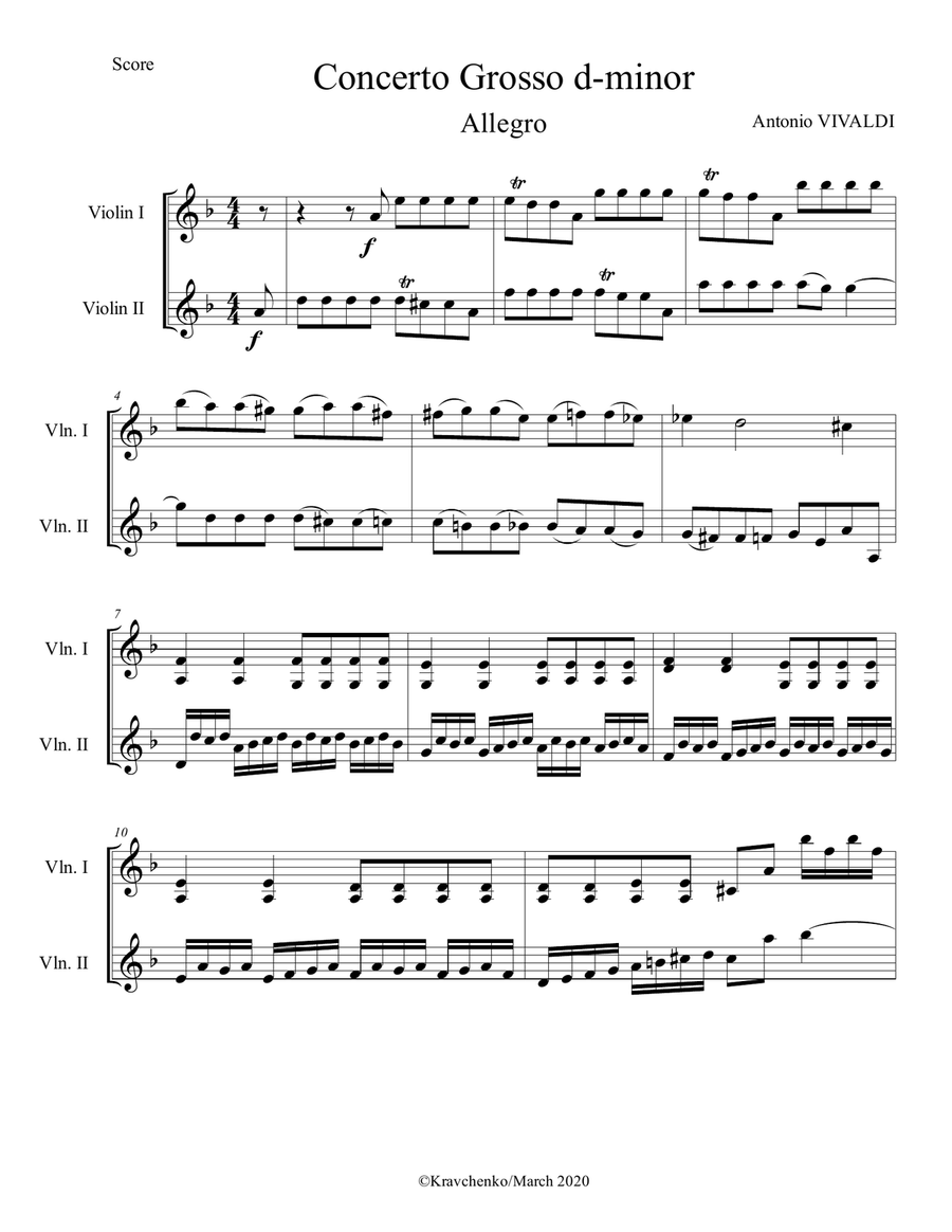 Antonio Vivaldi - Concerto Grosso in d minor RV 565 3rd mvt. arr. for violin duo (score and parts) String Duet scores gallery preview page 1
