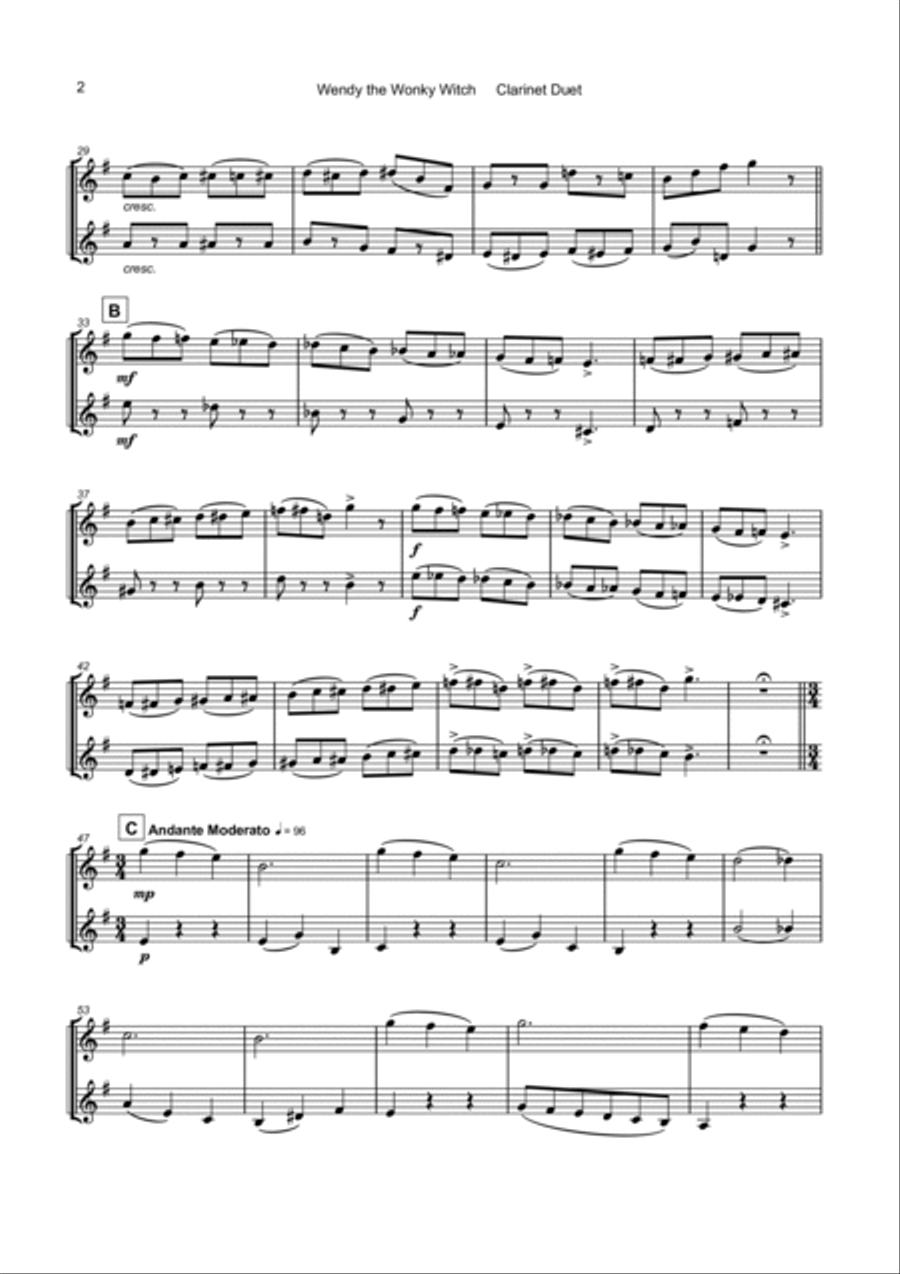 Wendy the Wonky Witch, Halloween Duet for Clarinet Clarinet Duet scores gallery preview page 3