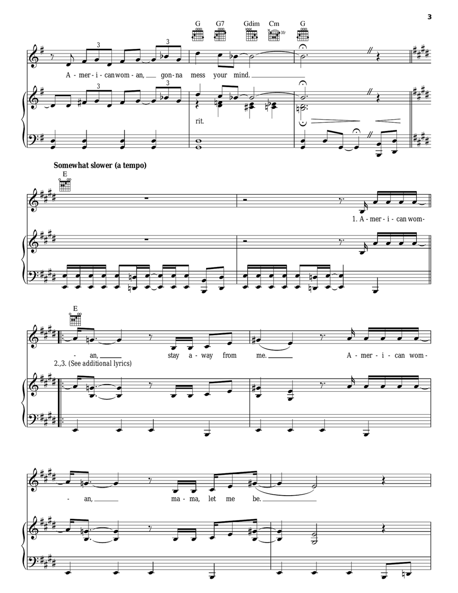 American Woman American Woman Piano, Vocal, Guitar scores gallery preview page 3