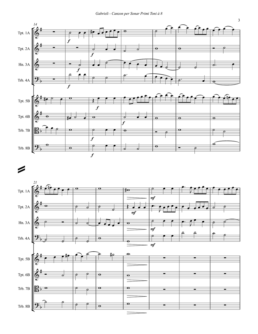 Canzon per Sonar Primi Toni a 8 for 8-part Brass Ensemble Octet Large Ensemble scores gallery preview page 3