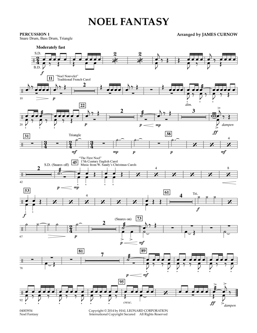 Noel Fantasy - Percussion 1 Concert Band scores gallery preview page 1