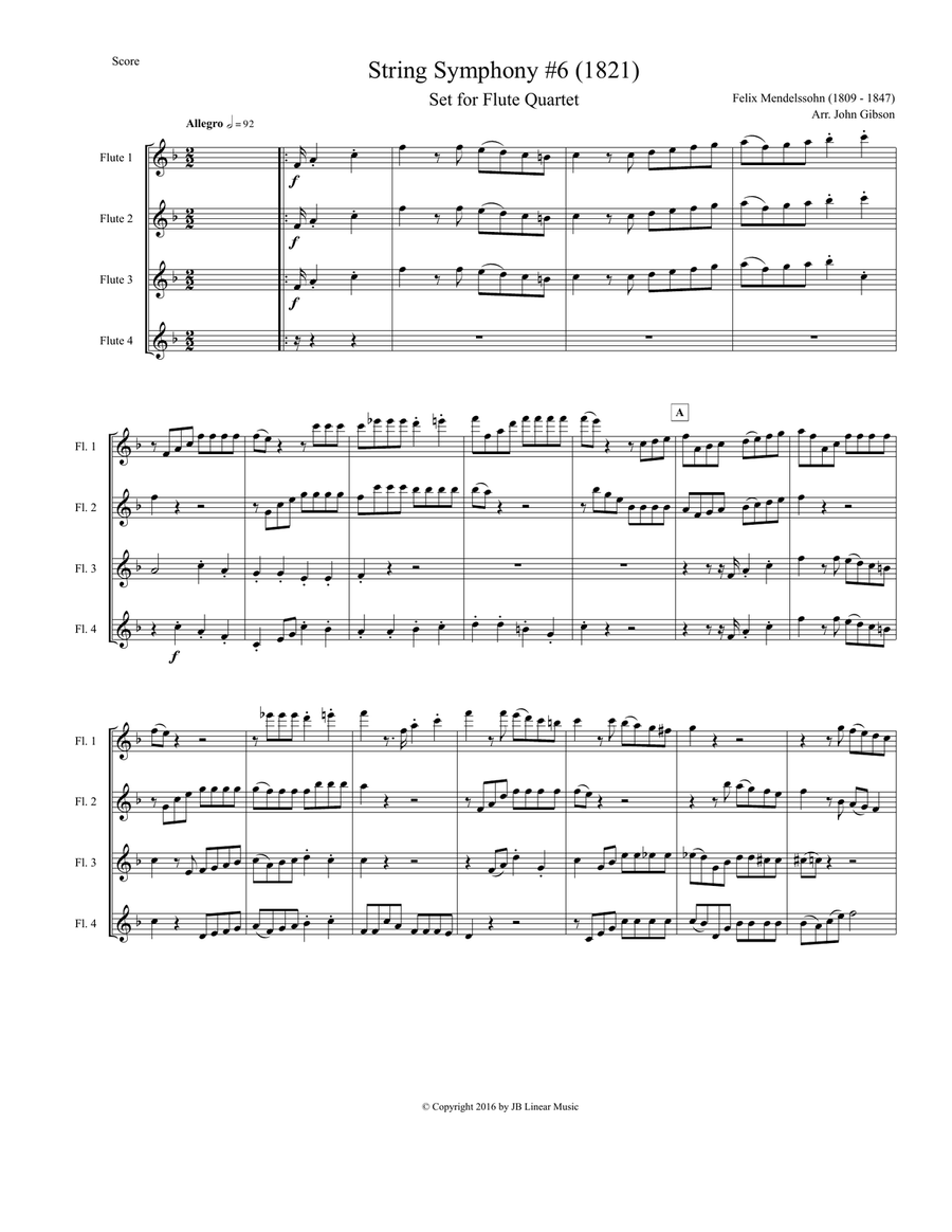 String Symphony #6 set for Flute Quartet Flute Quartet scores gallery preview page 2